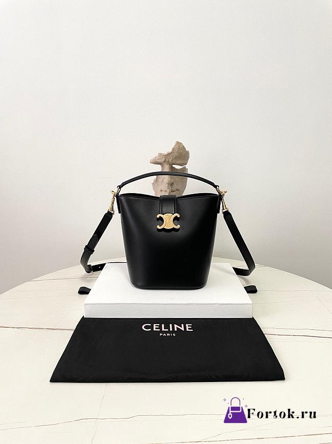 Fortok Women Celine Bucket Louise In Smooth Calfskin Black 16×19×12cm - 1
