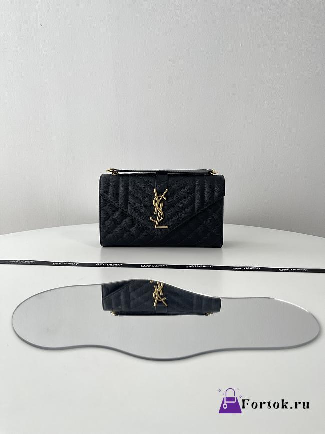 Fortok Saint Laurent Mini Envelope Shoulder Bag Black 21x13x6cm - 1