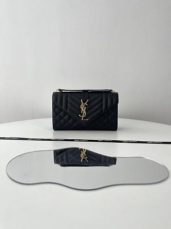 Fortok Saint Laurent Envelope Shoulder Bag Black With Silver Hardware 24x17.5x6cm