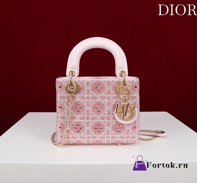 Fortok Dior mini lady bag Crystal Pink 17*15*7cm - 1