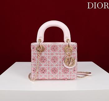 Fortok Dior mini lady bag Crystal Pink 17*15*7cm