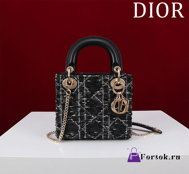 Fortok Dior Mini Lady Dior Leather with Velvet Black 17*15*7cm - 1