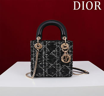 Fortok Dior Mini Lady Dior Leather with Velvet Black 17*15*7cm
