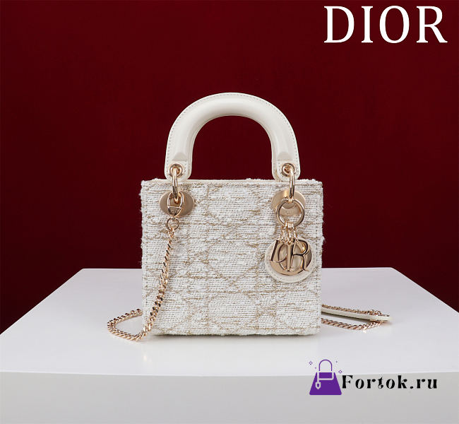 Fortok Dior Mini Lady Dior Leather with Velvet White 17*15*7cm - 1
