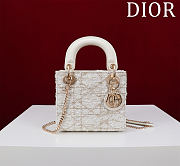 Fortok Dior Mini Lady Dior Leather with Velvet White 17*15*7cm - 1