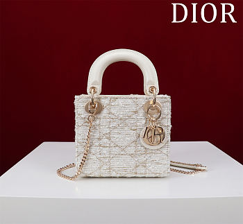 Fortok Dior Mini Lady Dior Leather with Velvet White 17*15*7cm