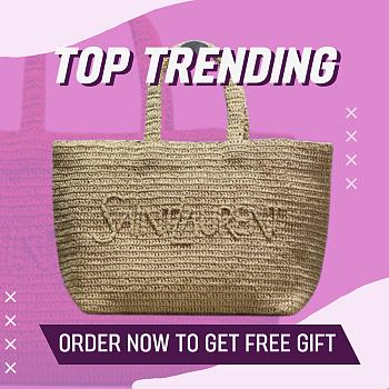 Fortok Saint Laurent Tote Women in Raffia Brown 41-50×43×17cm