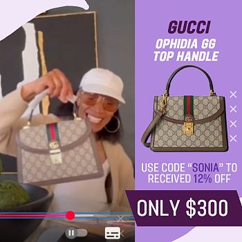 Fortok Gucci Ophidia GG Top Handle Bag Beige & Ebony GG Supreme Canvas 651055 25x17.5x7cm