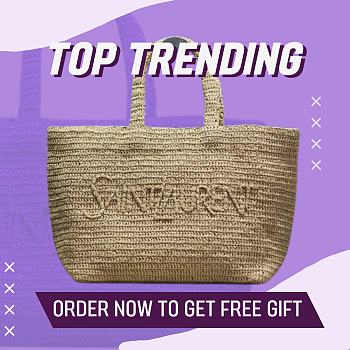 Fortok Saint Laurent Tote Women in Raffia Brown 41-50×43×17cm