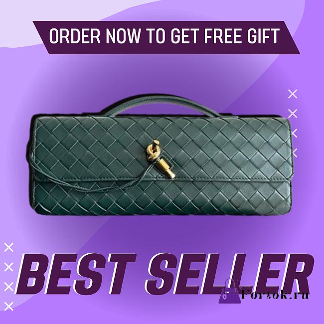 Fortok Bottega Veneta Long Clutch Andiamo Emerald Green 741511 31x13x3cm   - 1