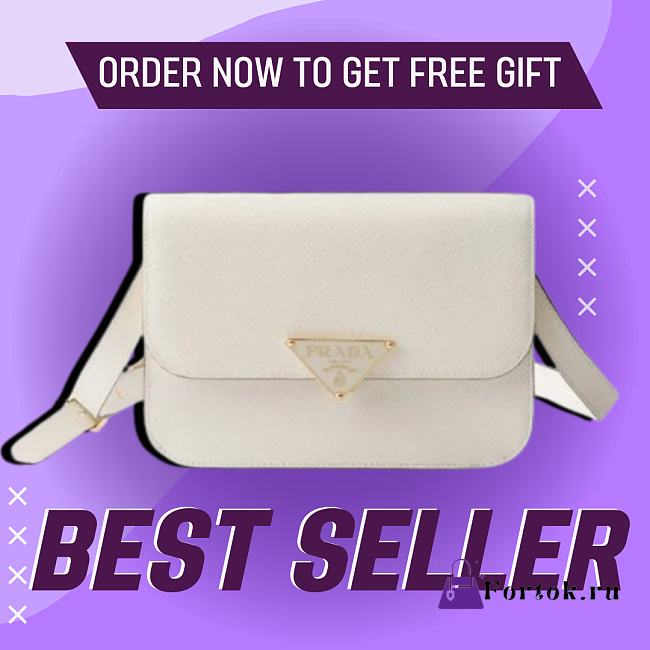 Fortok Prada saffiano Leather Flap shoulder Bag White 22x16x6cm - 1