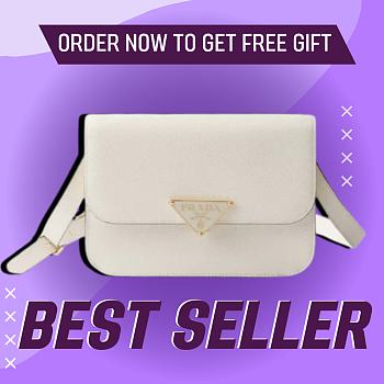 Fortok Prada saffiano Leather Flap shoulder Bag White 22x16x6cm