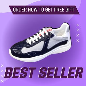Fortok Prada America's Cup Dark Blue Patent Leather and Grey Technical Fabric Sneakers