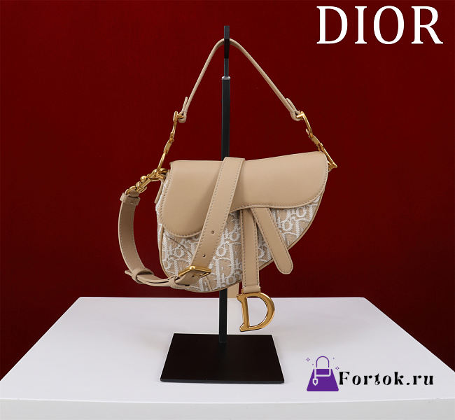 Fortok Dior Saddle Bag with Strap Dior Oblique Jacquard and Natural Smooth Calfskin 19.5*16*6.5cm - 1