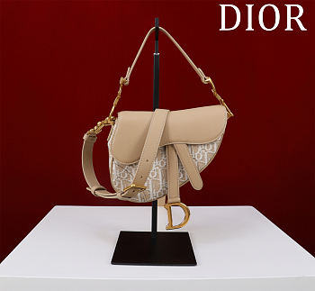 Fortok Dior Saddle Bag with Strap Dior Oblique Jacquard and Natural Smooth Calfskin 19.5*16*6.5cm