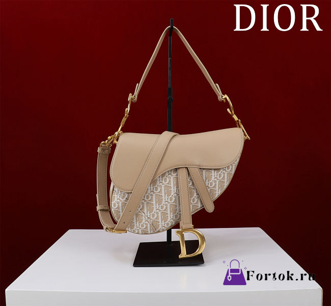 Fortok Dior Saddle Bag with Strap Dior Oblique Jacquard and Natural Smooth Calfskin 25.5*20*6.5cm  - 1