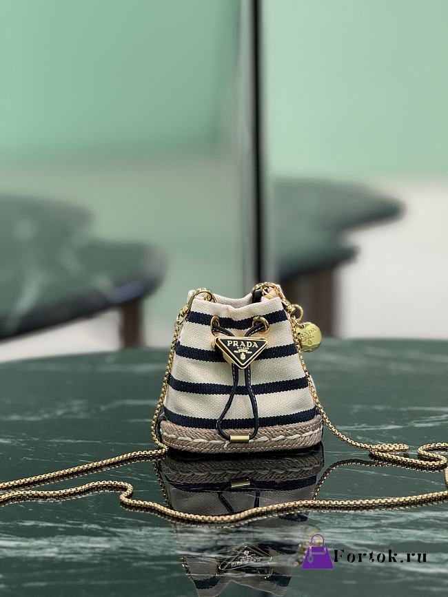 Fortok Prada Striped fabric mini-pouch Ivory/Blue 9x9.5x6cm   - 1