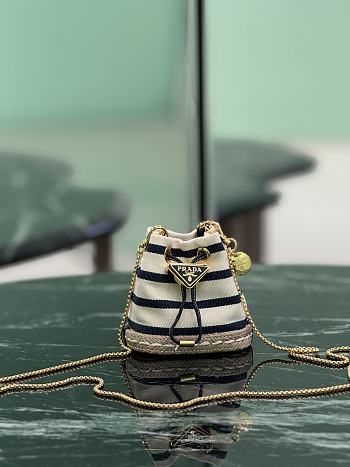 Fortok Prada Striped fabric mini-pouch Ivory/Blue 9x9.5x6cm  
