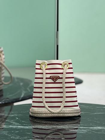 Fortok Prada Mariner small striped fabric bucket bag Pomegranate Yellow/Red 28x23.5x15cm