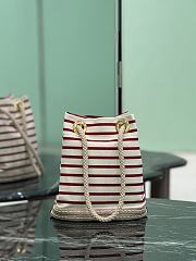 Fortok Prada Mariner small striped fabric bucket bag Pomegranate Yellow/Red 28x23.5x15cm - 4