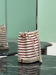 Fortok Prada Mariner small striped fabric bucket bag Pomegranate Yellow/Red 28x23.5x15cm - 5