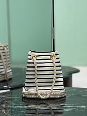 Fortok Prada Mariner small striped fabric bucket bag Ivory/Blue 28x23.5x15cm  - 6