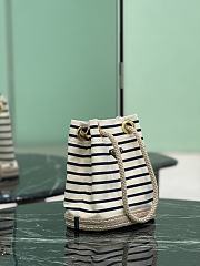 Fortok Prada Mariner small striped fabric bucket bag Ivory/Blue 28x23.5x15cm  - 4