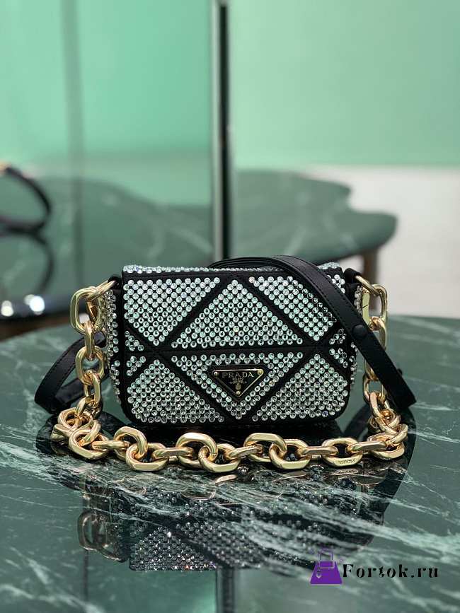 Fortok Prada Crystal Mini Bag Black 17x11.5x6cm - 1