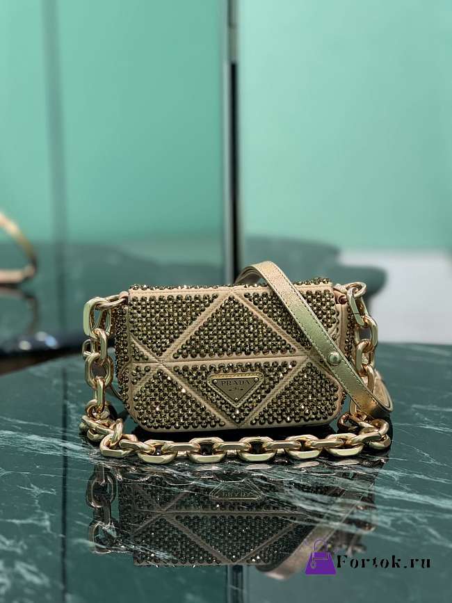 Fortok Prada Crystal Mini Bag Gold 17x11.5x6cm - 1
