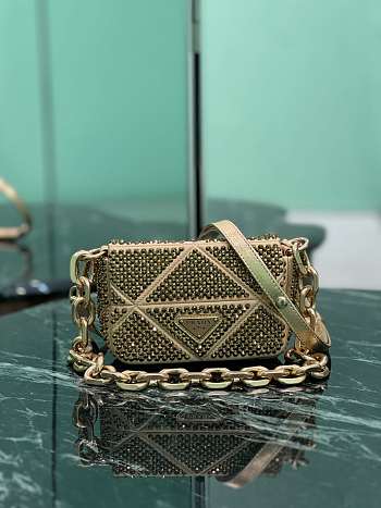 Fortok Prada Crystal Mini Bag Gold 17x11.5x6cm