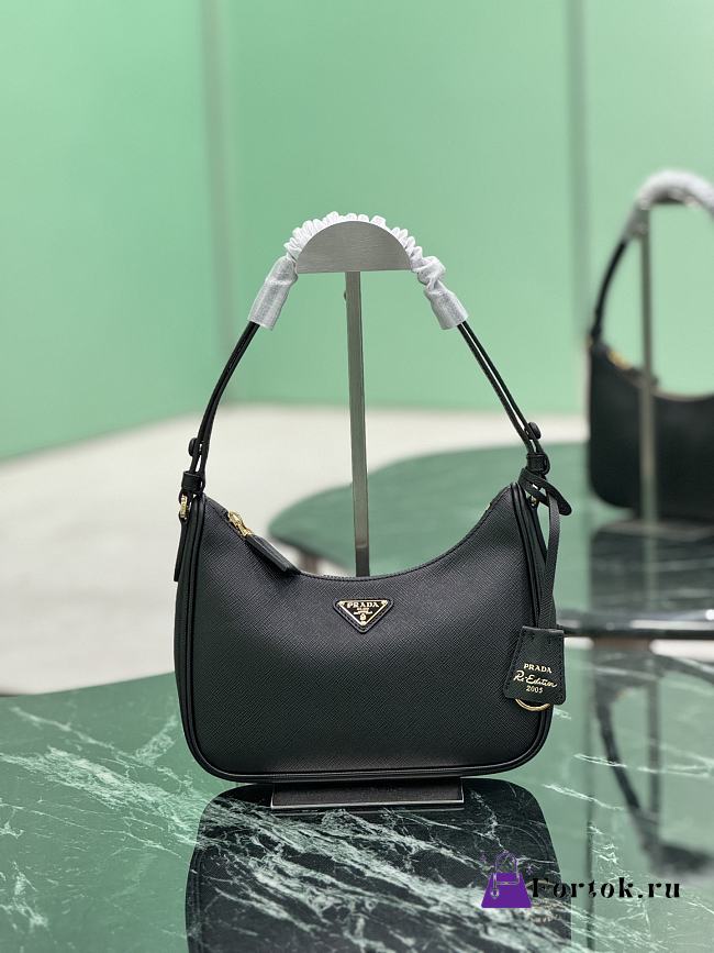Fortok Prada Re-Edition Saffiano Leather Bag Black 22×18×6cm - 1