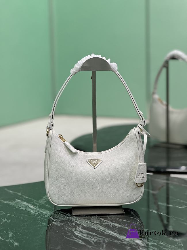 Fortok Prada Re-Edition Saffiano Leather Bag White 22×18×6cm - 1