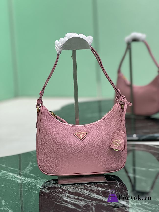 Fortok Prada Re-Edition Saffiano Leather Bag Pink 22×18×6cm - 1