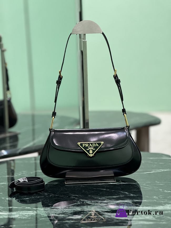 Fortok Prada Cleo Brushed leather shoulder bag black 24×11×4cm - 1