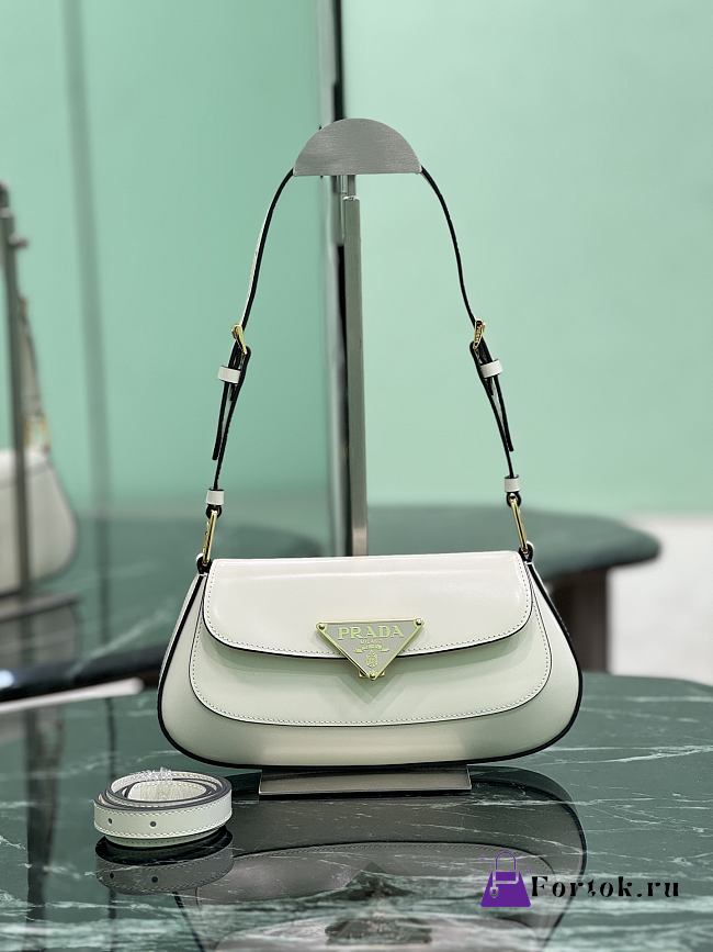 Fortok Prada Cleo Brushed leather shoulder bag White 24×11×4cm - 1