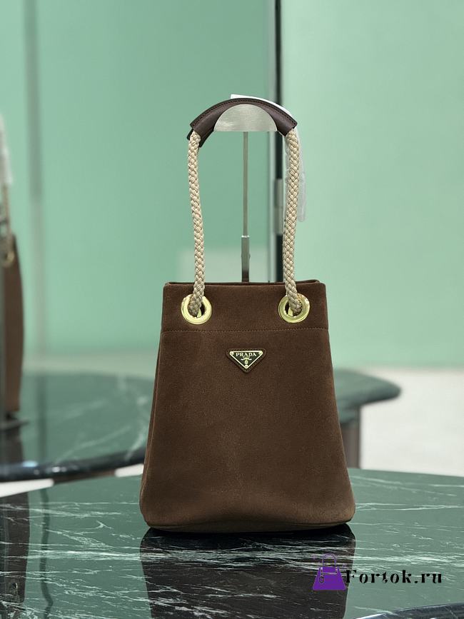 Fortok Small Prada Mariner suede bucket bag Cinnamon 23.5x28x16.5cm - 1