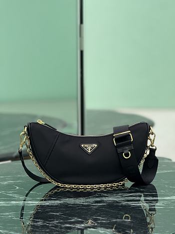 Fortok Prada Demi-lune Re-Nylon shoulder bag Black 30 x 13.5 x 6cm 