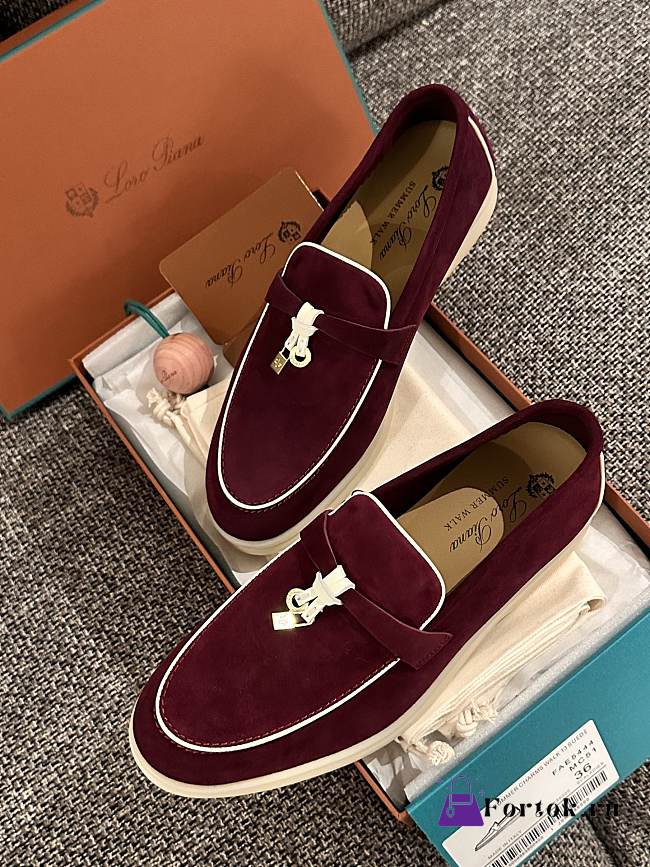 Loro Piana Summer Walk Suede Loafers Rouge - 1