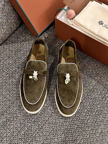Loro Piana Summer Walk Suede Loafers Moss Green