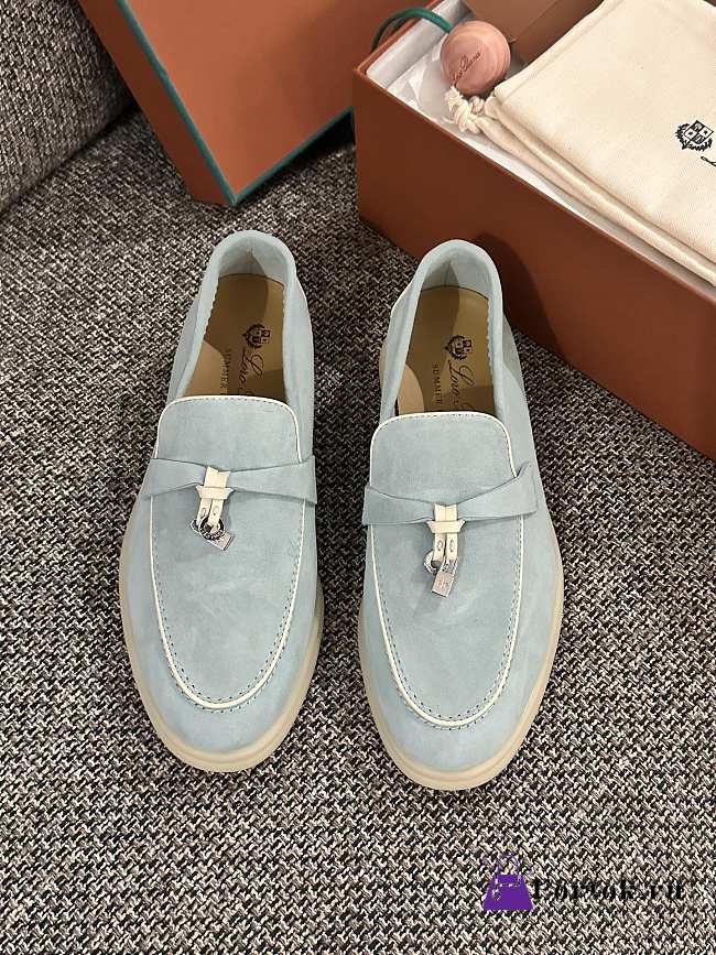 Loro Piana Summer Walk Suede Loafers Blue - 1
