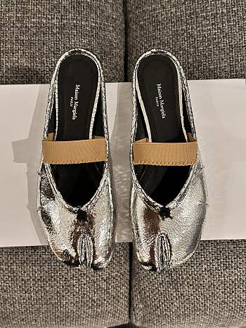Fortok Maison Margiela Tabi Ballet Mules in Leather Silver