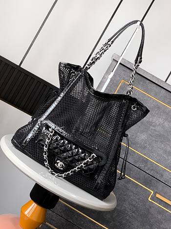 Fortok Chanel Cruise 2011 Double Shopping Classic Flap Mesh Woven Bag Black 34x36x12 cm
