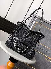 Fortok Chanel Cruise 2011 Double Shopping Classic Flap Mesh Woven Bag Black 30x32x9 cm - 1