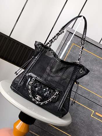 Fortok Chanel Cruise 2011 Double Shopping Classic Flap Mesh Woven Bag Black 30x32x9 cm