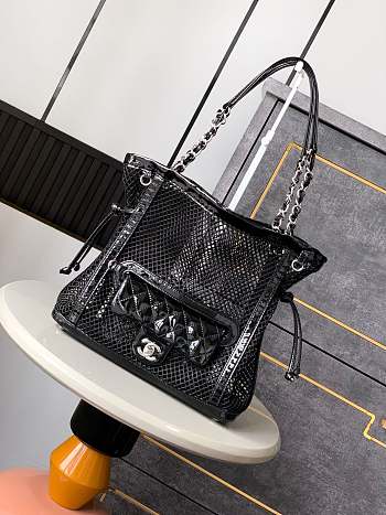 Fortok Chanel Cruise 2011 Double Shopping Classic Flap Mesh Woven Bag Black 26x28X9 cm