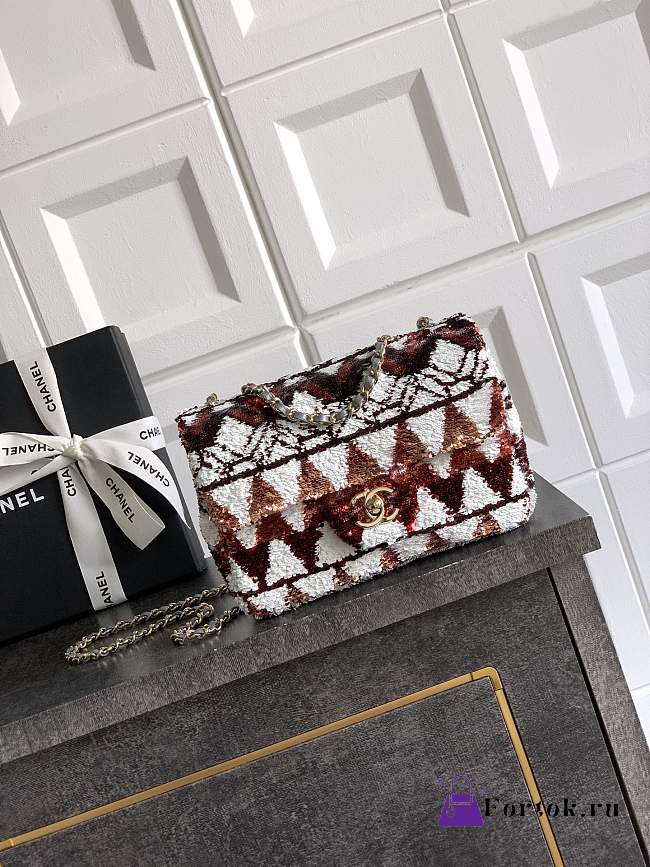 Fortok Chanel Flap Bag Sequins Red 20cm - 1