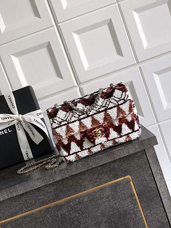 Fortok Chanel Flap Bag Sequins Red 20cm