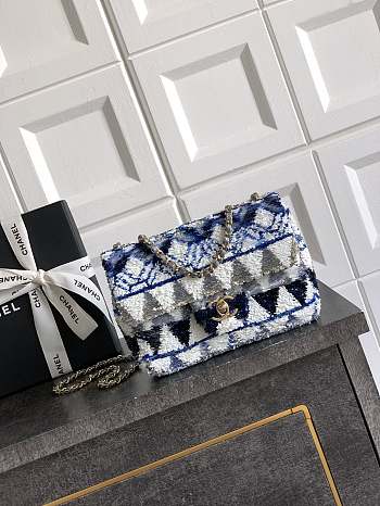 Fortok Chanel Flap Bag Sequins Blue 20cm