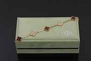 Fortok Van Cleef & Arpels Alhambra Red Mother of Pearl and Diamond 5 Motifs Gold Bracelet - 2