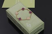 Fortok Van Cleef & Arpels Alhambra Purple Mother of Pearl and Diamond 5 Motifs Gold Bracelet - 1